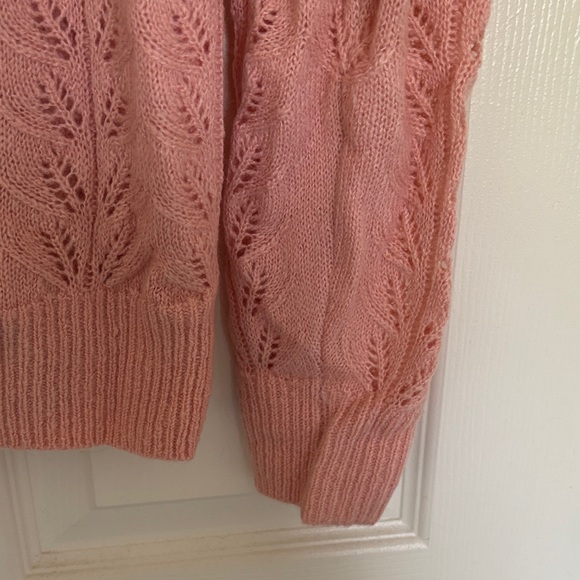 LOFT Pink Lace-Knit V-Inset Pullover Sweater - Picture 3 of 5